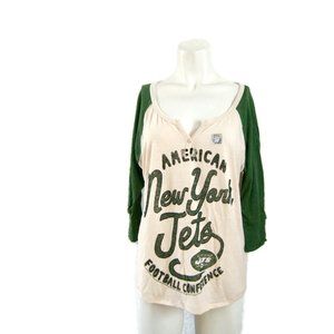 JUNK FOOD New York Jets Women's Retro Script Raglan 3/4 Sleeve T-Shirt Green S